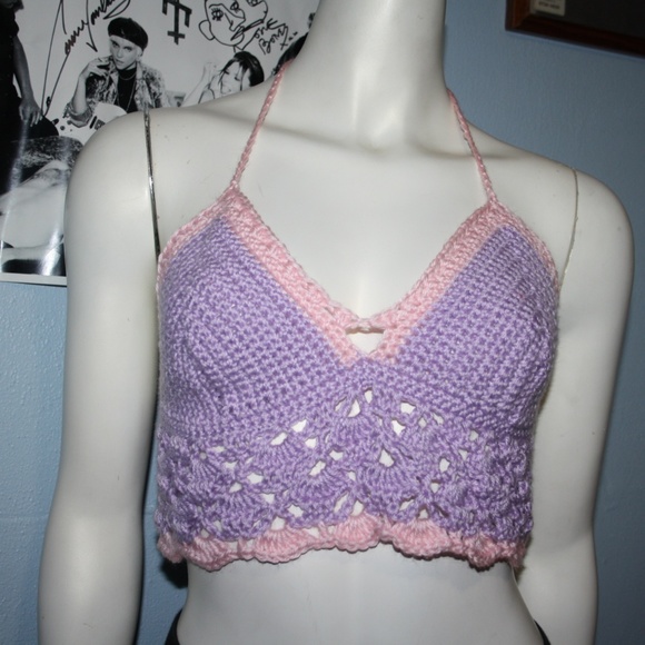 Crocheted Halter Crop Top purple festival top - Picture 5 of 6